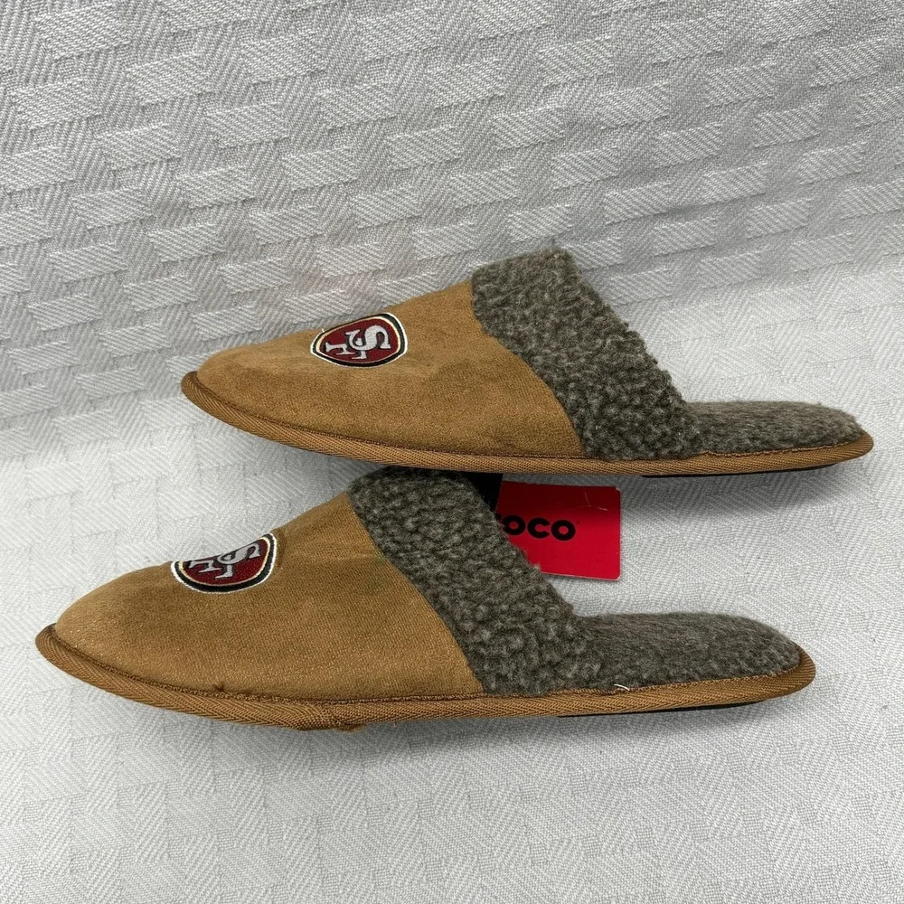 San Francisco 49ers Slippers Mens XL Brown NFL Football FOCO Faux Suede